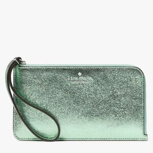 Kate Spade Lucy New York Medium L-zip Wristlet - BEAUTIFUL Metallic Green NWT!